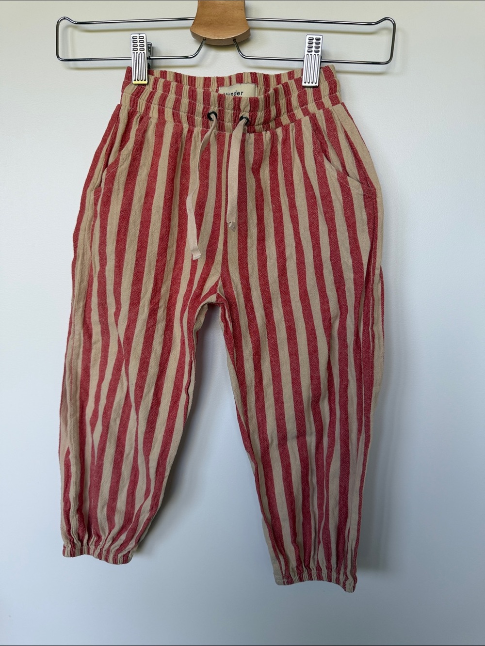 Kids Red and Beige Striped Drawstring Pants